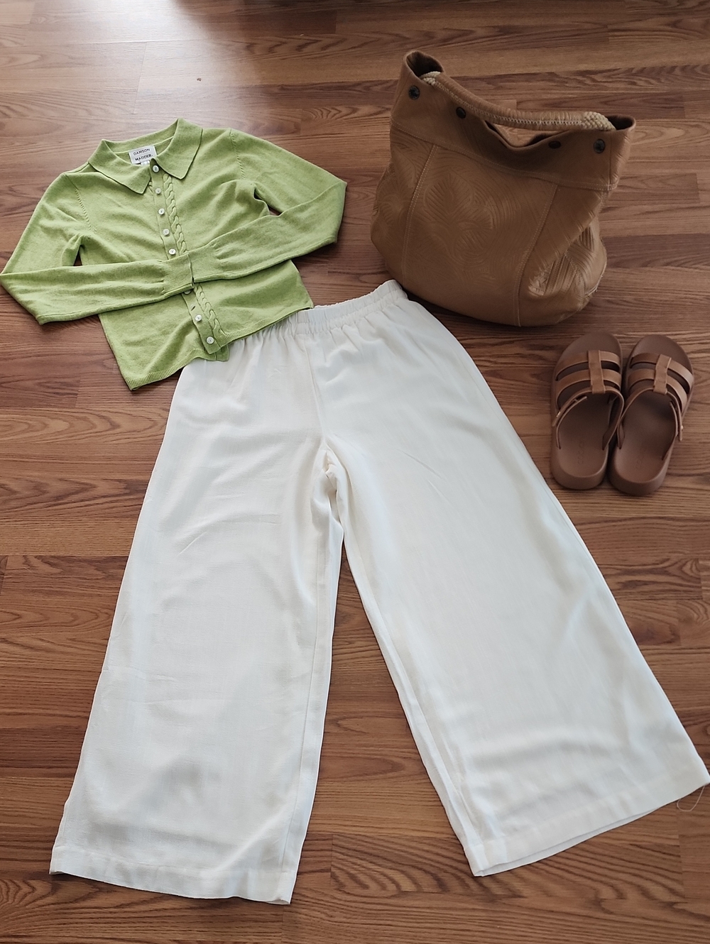 Z Supply Wide-Leg White Pants with Elastic Waist